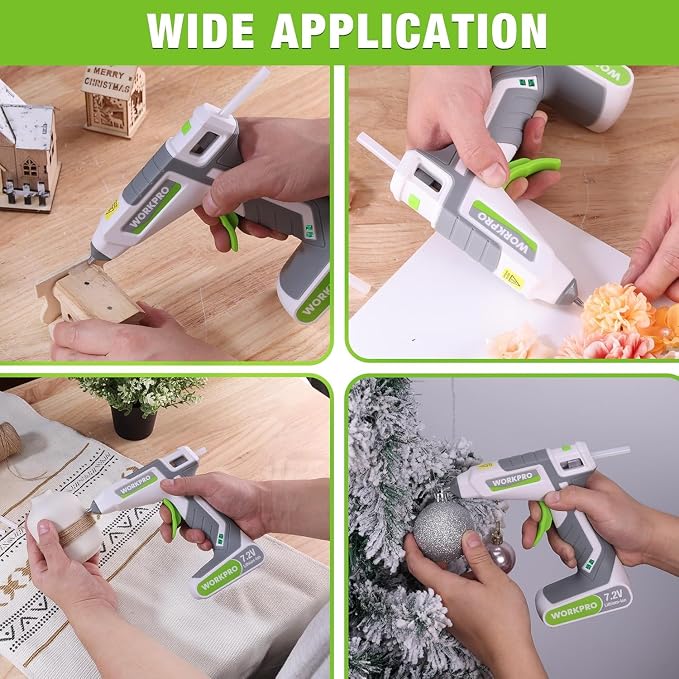 WORKPRO 7.2V Cordless Hot Melt Glue Gun, Rechargeable Fast Preheating Glue Gun Kit with 20 Pc Premium Mini Glue Stick, Automatic-Power-Off for Art, Craft, Decoration, USB Type-C Cable Included