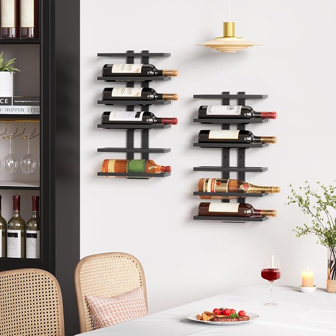 Hoctieon 2-Set 6 Tier Wall Mount Wine Rack (12 Tiers), Wall Racks for Wine Bottles Display and Storage, Hanging Bottle Organizer for Living Room, Dining Room, Wine Cellar, Bar, Black