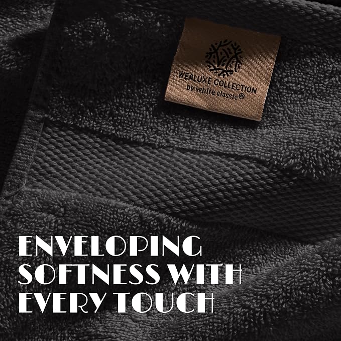 White Classic Black Hand Towels for Bathroom [6 Pack] Cotton Hand Towel Bulk for Gym, Kitchen and Spa, 16x27 Inches Soft Highly Absorbent Quick Dry Terry Salon Towels