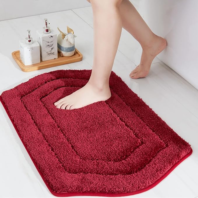 COSY HOMEER Extra Thick Bath Linen Sets Rugs for Bathroom - Anti-Slip Bath Mats Soft Plush Yarn Shaggy 100% Strong Polyester Living Room Bedroom Water Absorbent(Red,24x36 - Inches)