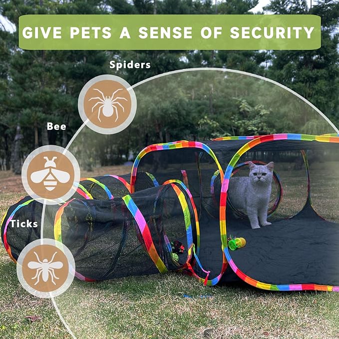 Outdoor Cat Enclosures, Cat Playground Portable Catio Mesh Tent, Outside Circle Playpen Tunnel for Kitty, Rabbit, Puppy and Small Animals