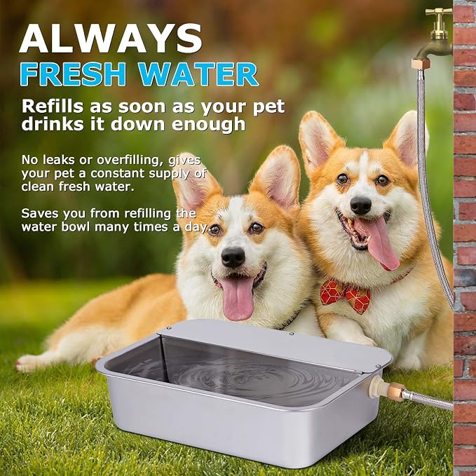 3 Gallon Automatic Dog Water Dispenser for Large Dogs Stainless Steel Bowl, Large Self Filling Auto Water Bowl Outdoor for Cats Livestock Chicken