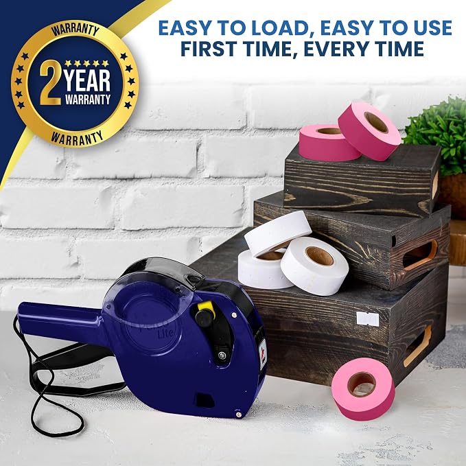Perco Lite 1 Line Price Gun Kit for Retail Business – Includes 2 White Rolls, 4 Fluorescent Pink Rolls, Gun Clip & Ink Rollers – Pre-Loaded Pricing Gun w Labels & Ink