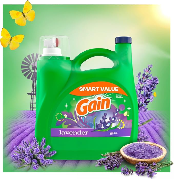 Gain Liquid Laundry Detergent, Lavender Scent, 154 fl oz, 107 loads, HE compatible, Laundry Detergent Liquid Soap