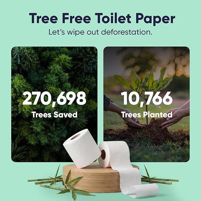 Save Trees Bamboo Toilet Paper - 12 Rolls Of Organic Toilet Paper, 3-ply, 300 Sheets Per Roll - PFAS Free, FSC Certified, Plastic Free, Vegan & Chemical Free Bamboo TP