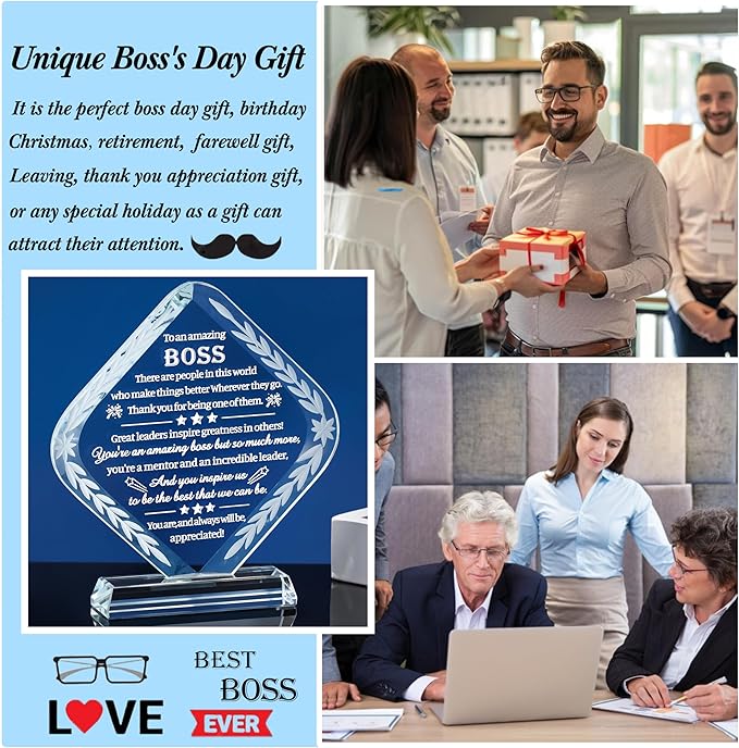 Movdyka Boss Gifts Crystal Engraved Best Boss Gifts for Men Women - Great Bosses Day Birthday Going Away Leaving Retirement Farewell Appreciation & Thank You Gift for Boss Keepsakes Decor