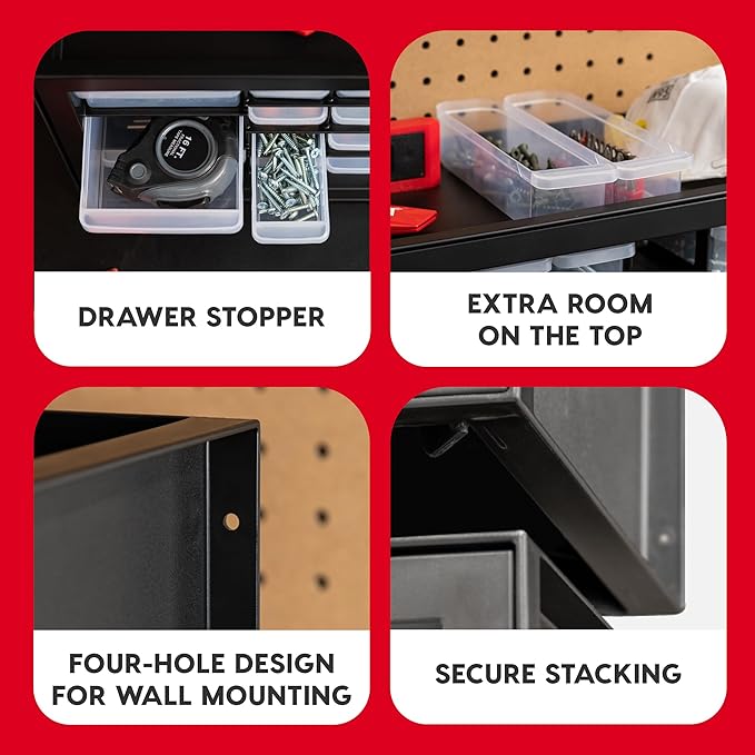 IRIS USA 26-Drawer Teacher Toolbox, 2 Pack, Made in USA, Stackable Plastic Storage Drawers for Crafts, Stickers, Crayons, Markers, Beads, Hardware, Building Bricks, Garage Organizer Cabinet, Black
