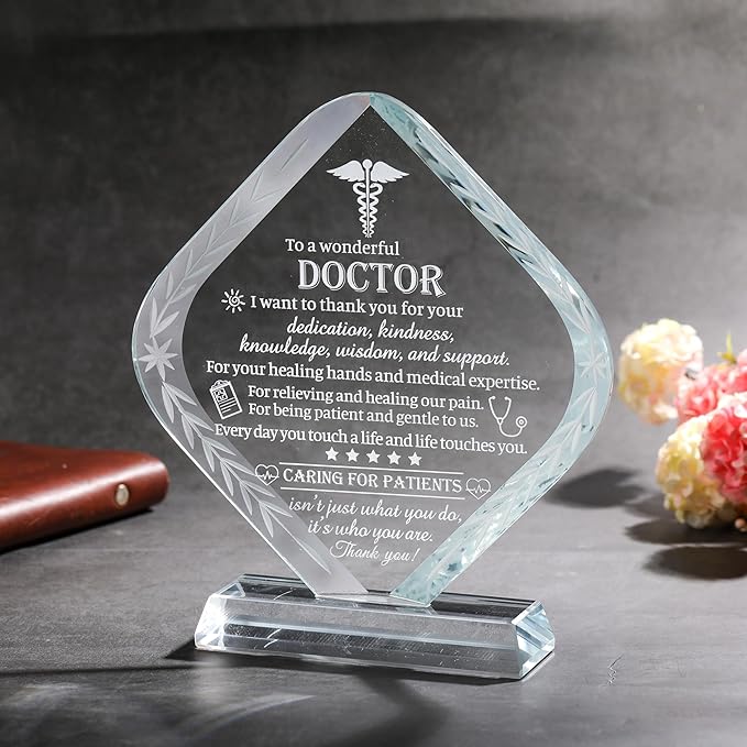 Movdyka Doctor Appreciation Gifts for Men Women Engraved Crystal Plaque Keepsakes Doctor Thank You Gift for Him Her Doctors Day Present Christmas Thanksgiving Birthday Retirement Best Dr. Decor