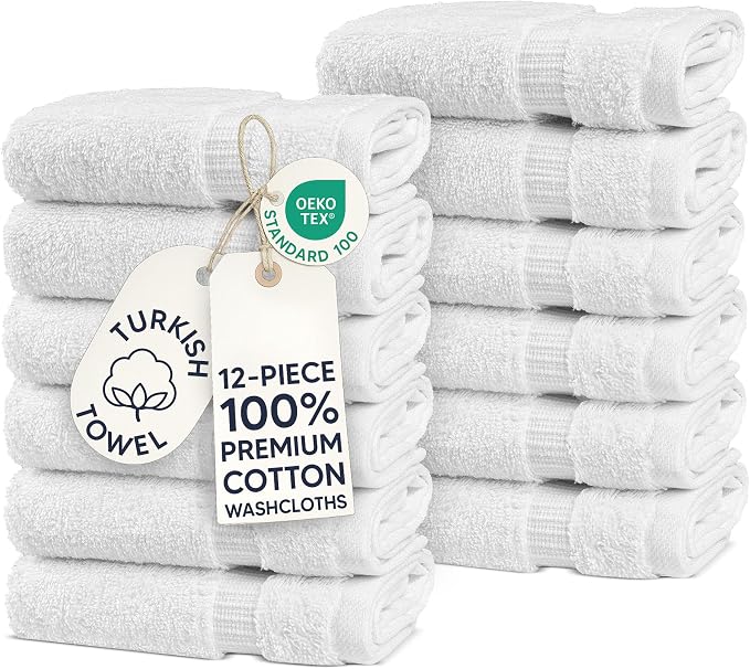 Chakir Turkish Linens | Hotel & Spa Quality 100% Cotton Premium Turkish Towels | Soft & Absorbent (12-Piece Washcloths, White)