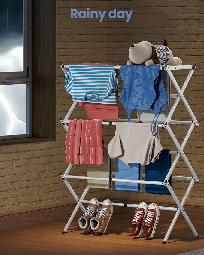 APEXCHASER Oversize Clothes Drying Rack, 3-Tier Drying Rack Clothing, Expandable Metal Laundry Drying Rack, Air Drying Rack, Clothes Rack, No install, 24lb Capacity, 14.9" D x 29.3" W x 39.3" H, White