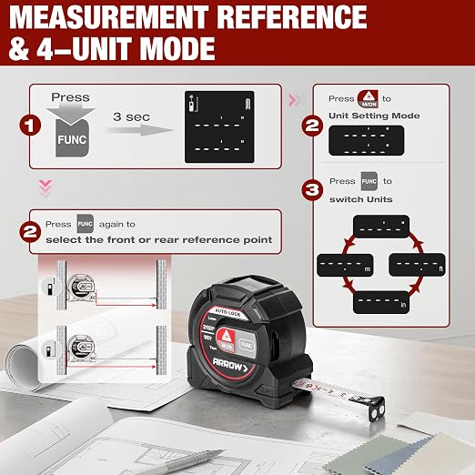 Arrow 2-in-1 Laser Tape Measure, 215Ft/65m Laser Distance Measuring Tool, 16Ft Magnetic Tape Measure Continuous Measurement, Area/Volume Calculation, NOT Digital, Gift for Dad