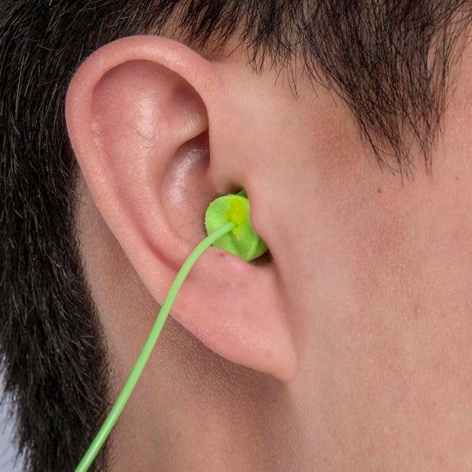 Moldex Pura-Fit Foam Earplugs – Soft, Comfortable, Corded, Disposable Ear Plugs, NRR 33dB Noise Reduction for Hearing Protection, Bright Green, Made in USA, 100 Pairs, 6900