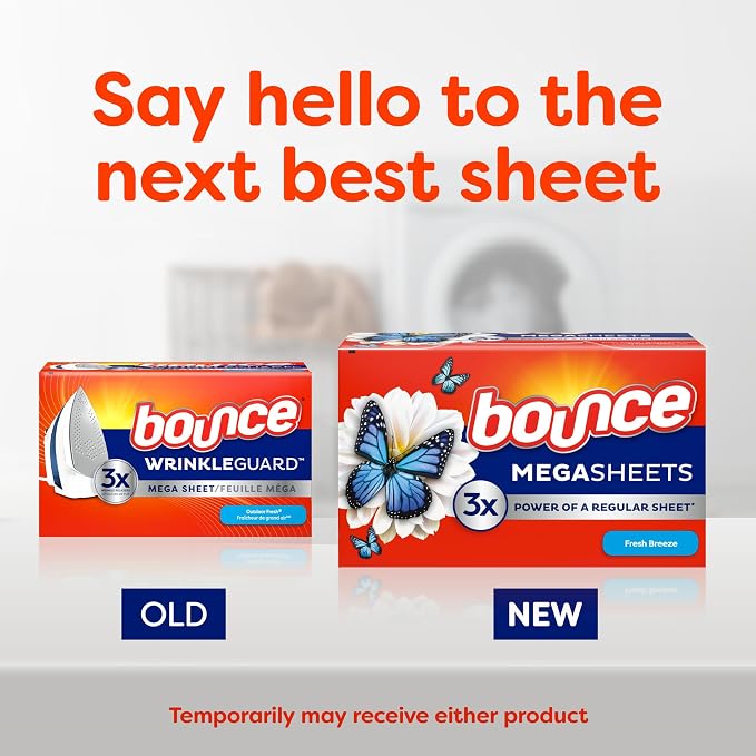 Bounce Mega Dryer Sheets, Fresh Breeze, 130 Count, Mega Fabric Softener Sheets with Static Control, Wrinkle Reduction, Extra Softness, Lasting Scent, Repels Lint (Pack of 3)