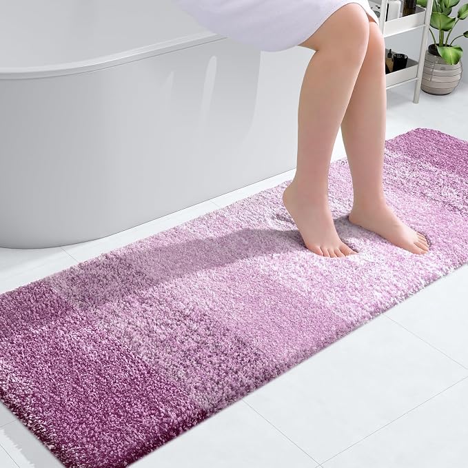 OLANLY Bathroom Runner Rugs Mat 59x20, Extra Soft Absorbent Microfiber Bath Rugs, Rubber Backing, Quick Dry, Long Bath Mats for Bathroom, Tub and Shower, Home Decor Accessories, Pinkish-Purple
