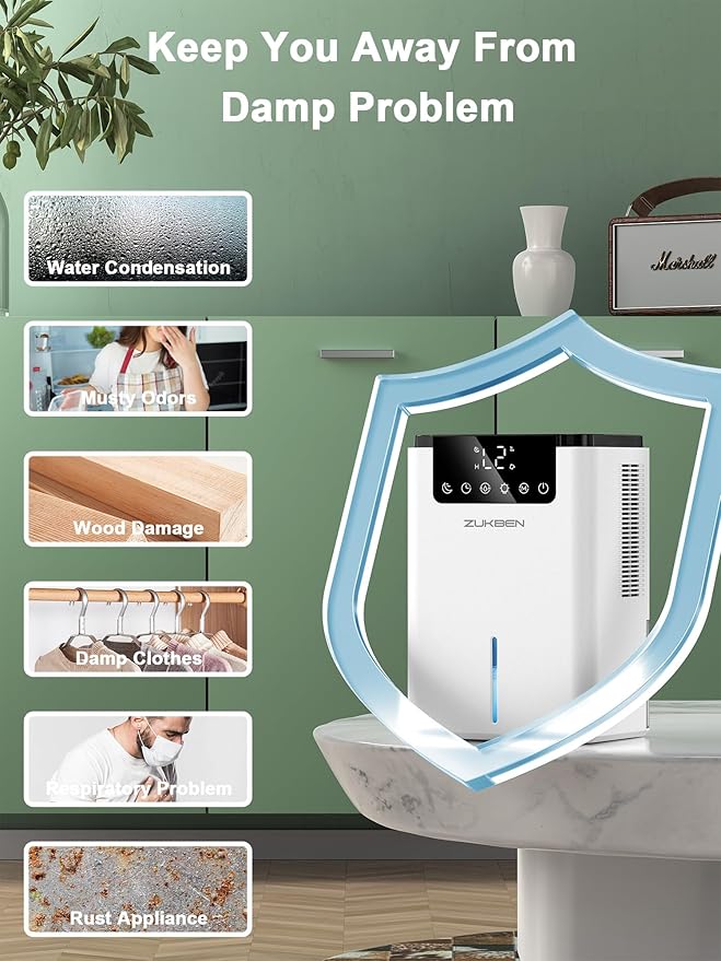 Dehumidifier,75 OZ Water Tank (500 sq.ft) Dehumidifiers for Home,Quiet Dehumidifier for Bathroom Bedroom Basement RV with 12H Timer,Auto Shut Off,7 Colors LED Light,Sleep Modes(2200ML)
