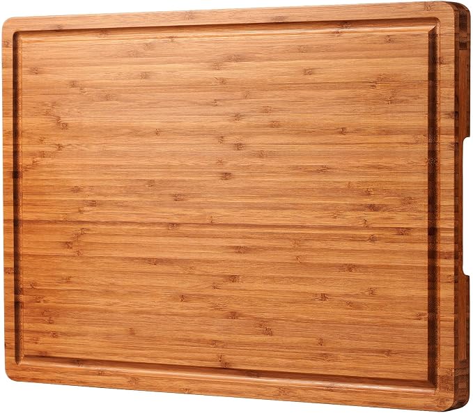 Allsum Extra Large Carbonized Bamboo Wood Cutting Boards for Kitchen, Huge Chopping Board with Juice Grooves & Handles Resisting to Warping and Cracking, Huge Charcuterie Boards, 24"L x 18"W