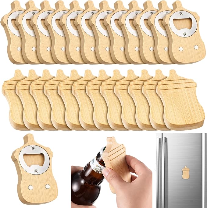 Vesici 24 Pcs Magnetic Wood Bottle Opener 2.5" DIY Bamboo Baby Bottle Shape Beer Opener Baby Shower Favors Wooden Beer Openers Fridge Refrigerator Magnet Gift for Guests Wedding Party Souvenirs