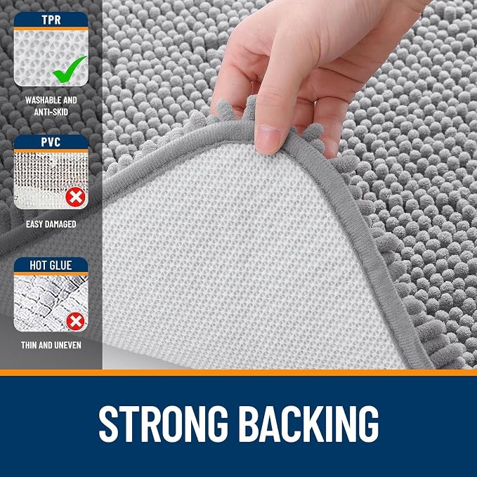OLANLY Toilet Rugs U-Shaped 20x20, Extra Soft Absorbent Chenille Contour Bathroom Rugs for Toilet, Dry Quickly, Machine Washable, Non-Slip Bath Mat, Grey