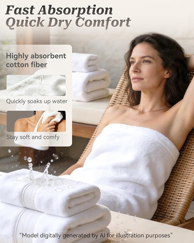 2 Packs Luxury Bath Towels Set, Ultra Soft Skin Bath Towel, Premium Hotel Bathroom Towels, Absorbent Quick Drying & Low Lint for Bathroom Spa Gym & Home Use，White Set of 2