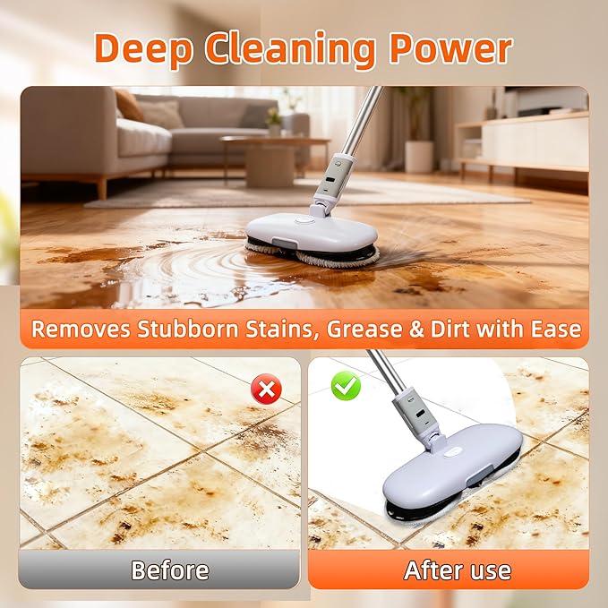 GOBOT Cordless Electric Spray Mop with High-Speed Motor, Enhanced Cleaning Power, Durable Material, LED Headlight, 300 mL Tank, Dual-Spinning Pads for Hardwood, Tile & Laminate（Blue）