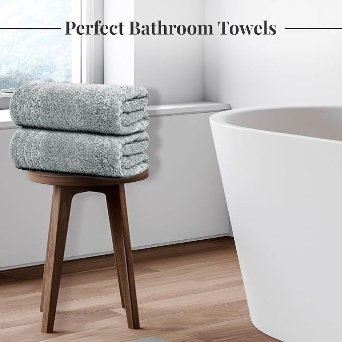 Tens Towels 4 Piece Extra Large Bath Towels 30 x 60 Inches, Cool Grey | 100% Cotton, Larger & Lighter Weight, Quicker to Dry, Super Soft and Absorbent, Perfect for Bathroom