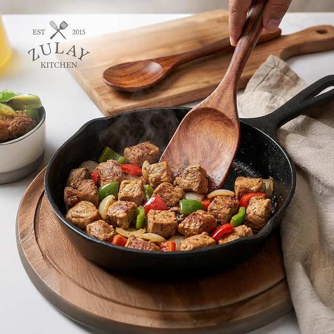 Zulay Kitchen Premium 8-Piece Wooden Spoons - Smooth Finish, Natural Teak Wood, Non-Stick, Handmade