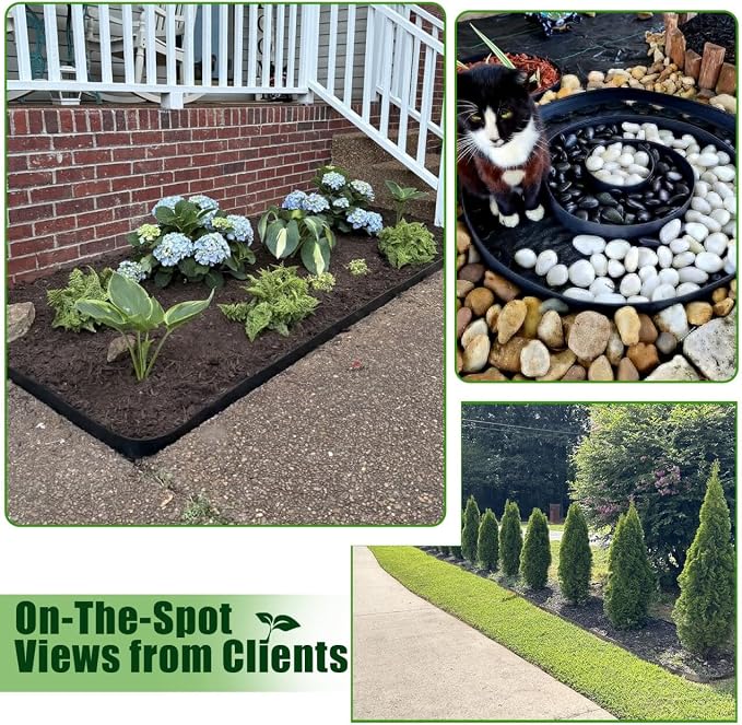 Anleolife 40FT NO-DIG Garden Landscape Edging with 48 Spikes, 2IN Black | 2-inch tall flexible lawn edging, easy install—stake into soil. UV-stabilized HDPE. Neat borders for paths & walkways