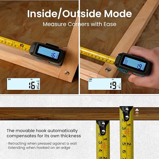 Digital Tape Measure 16 Ft - 6 Metric and Imperial Units, Easy Read Digital Measuring Tape Retractable with Fractions 1/16, Rechargeable Measurement Tool, for Distance/Area/Volume, Yellow