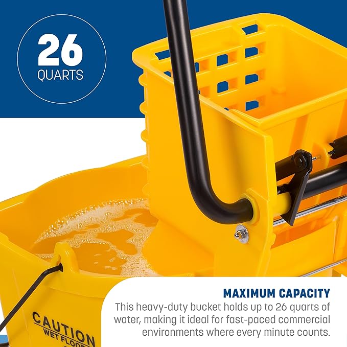 SPARTA Commercial Mop Bucket With Side Press Wringer, Floor Cleaning Essentials for Commercial and Home Use 26 Quart Capacity, 1 Count, Blue