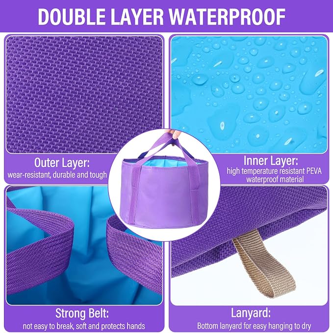 FillTouch 12 Pcs 15L Foldable Foot Soaking Tub Kit Portable Foot Bath Tub for Soaking Feet with Towel and Storage Bag Soak Spa Bucket for Travel Camping (Purple)