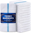 GREEN LIFESTYLE Terry Bar Mops 16" x 19" 12 Pack - 28 oz Cotton Bar Towels, Absorbent Kitchen Towels, Cleaning Rags for Restaurant, Food Service, Bar and Home Use (White with Blue Stripe)