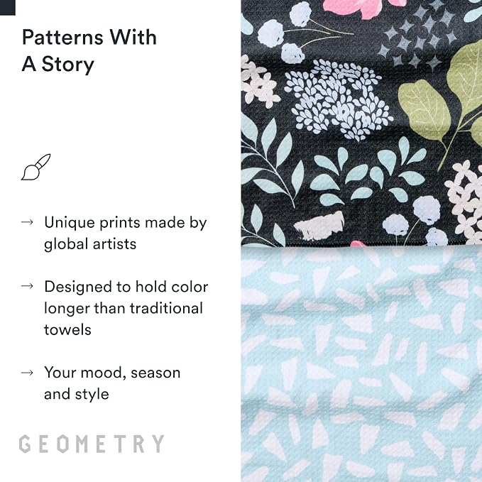 GEOMETRY Kitchen Tea Towels - Quick Dry Microfiber Dish Towels for Kitchen Pretty Petals, 18" x 30" 2 Pack