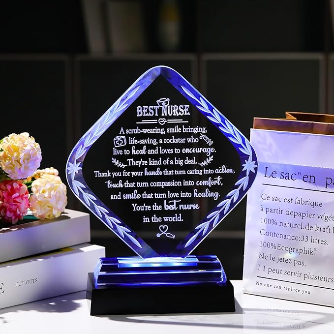 Arikyrist Glass Best Nurse Appreciation Gifts for Women with LED Light Base - Medical Keepsake Plaque for Nurses Practitioner Nursing School Students on Nurse Week Graduation