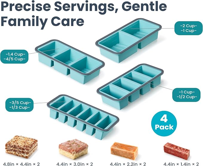 Silicone Freezer Trays Bundle with Vacuum Sealer & 30 Bags, 4 Pack | Meal prep bundle, 4 silicone freezer trays, Handheld vacuum sealer, 30 reusable bags, Dishwasher safe, Stackable alloy frame