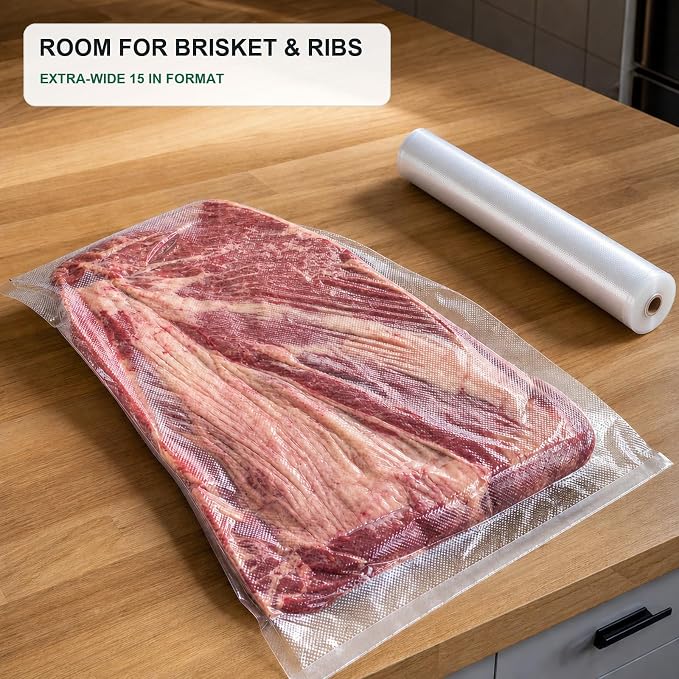 MAGIC SEAL 15 Inch Vacuum Sealer Bag Rolls, 2-Pack, 15x50 ft, 100 ft Total | Extra-Wide Textured Vacuum Seal Bags for Brisket, Large Cuts and Sous Vide, BPA-Free, 4 mil Textured Side, Freezer Safe