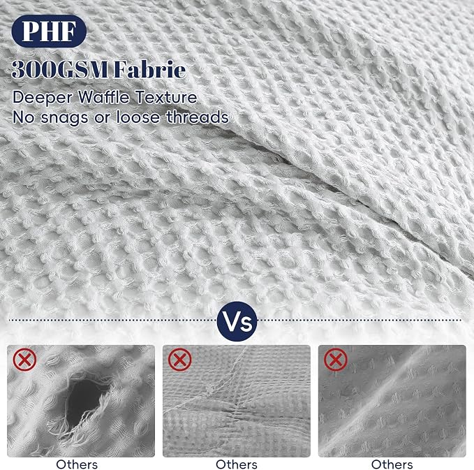 PHF Waffle Weave Duvet Cover Set King Size, No Snagging Ultra Soft Luxury Textured Breathable Comforter Cover for All Season 3pcs, Durable Bedding Duvet Set with 2 Pillow Shams, 104"x90", Light Grey