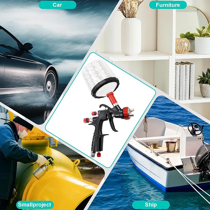 R500 LVLP Air Spray Gun Kit with Disposable Cups 1.3/1.7/2.0mm | Low CFM Spray Gun with 10 Cups 650ml Cup and Regulator, 18-30 PSI for Automotive Furniture and DIY Painting
