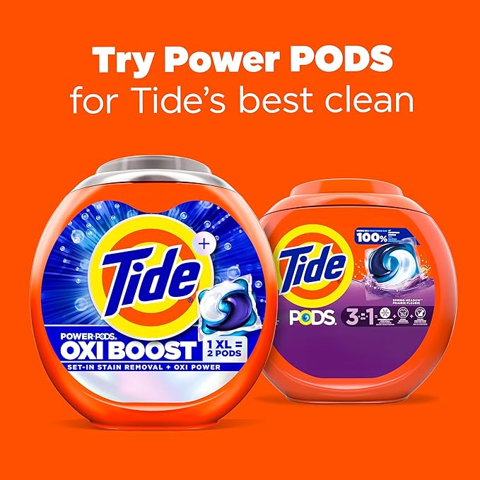 Tide PODS laundry detergent pacs, 3-in-1 Stain Remover, Odor Fighter, Color Protector, 57 Count, HE compatible, Spring Meadow Scent