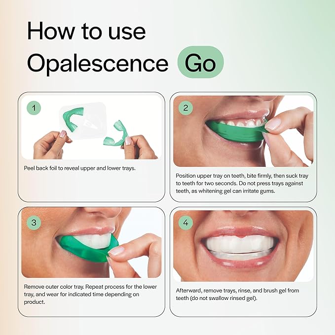 Opalescence Go Teeth Whitening Kit 15% Hydrogen Peroxide 7 Treatments with Sensitive Toothpaste 4.7 oz and 1 oz Travel Size Plus Alcohol Free Mouthwash and Toothbrush -5167-5447-6288T