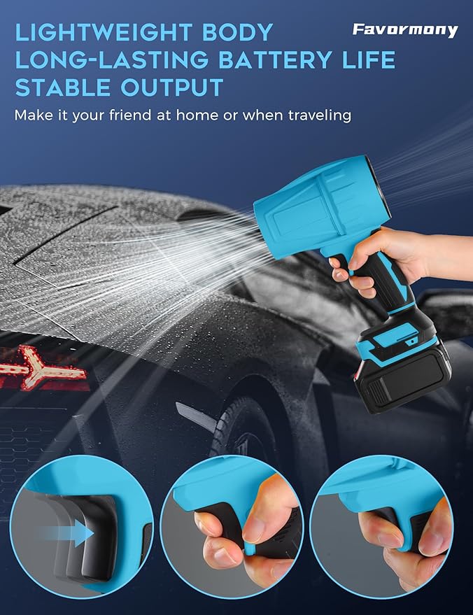 Cordless Leaf Blower, 600,000 RPM Electric Handheld Turbo Jet Blower with 2×4.0Ah Batteries and Charger for 40 Minutes Use, Portable and Lightweight for Lawn Care, Patio, Yard, Deck Cleaning (Bule)