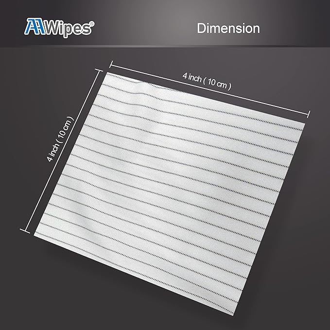 AAWipes Anti-Static Cleanroom Wipe Cloths (4"x4", Pack of 400) - Safe Electrostatic Discharge (ESD) Polyester Wiper Special ESD-Safer Wiper Cloths Lint Free Static Dissipative Wipers (CE16004)