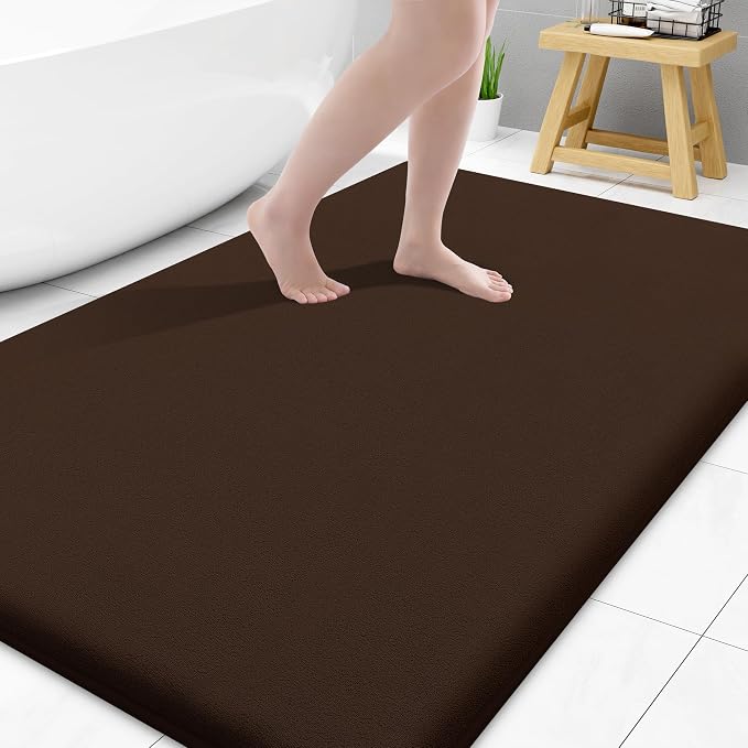 Smiry Memory Foam Bath Mat 59x34, Extra Soft and Absorbent Bathroom Mats, Non Slip Washable Carpet for Floor, Shower and Tub, Brown