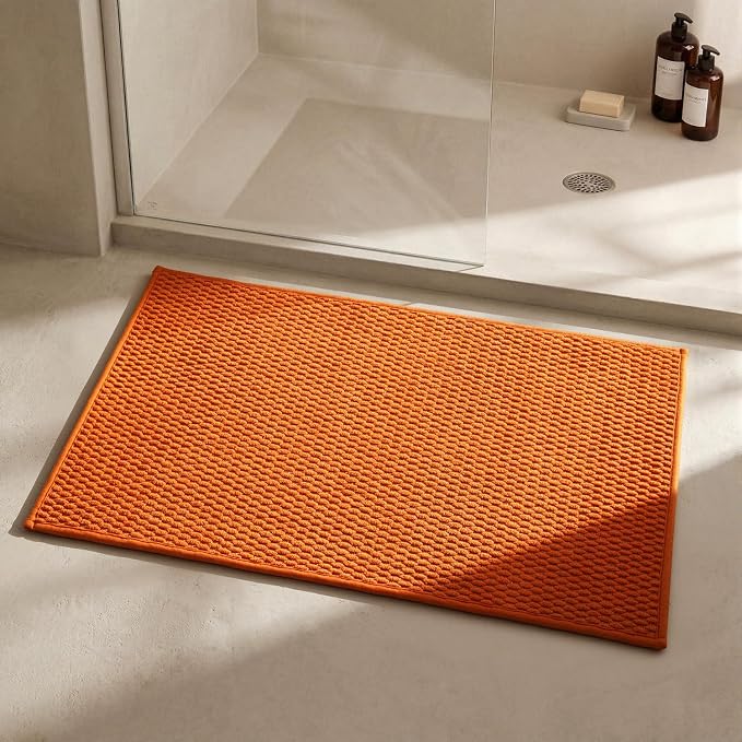 Triohero Bathroom Rugs Non Slip Washable, Super Absorbent Thin Bath Mat Quick Dry Low Pile Bathroom Rug, Orange 24"x36"