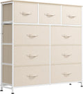 WLIVE 9 Drawer Dresser, Fabric Storage Tower for Bedroom, Hallway, Closet, Tall Chest Organizer Unit for Bedroom with Fabric Bins, Steel Frame, Wood Top, Easy Pull Handle, Cream White