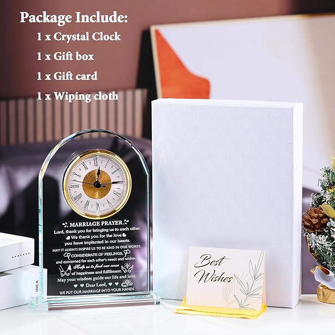 Arikyrist Wedding Gifts for Couples 2026 Glass Clock Anniversary Marriage Prayer Plaque Gifts with Inspiring Quotes, Newlywed Mr and Mrs Gifts Decoration Sign Marriage Blessing Couple Religious Gifts