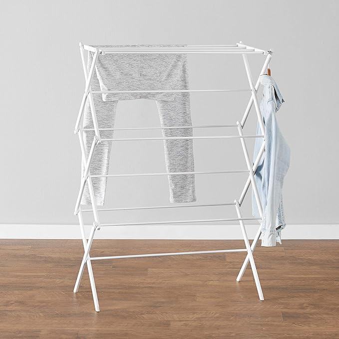 Amazon Basics Foldable Portable Clothes Drying Rack for Indoor Air Drying, Collapsible Design, 14.5" D x 29.5" W x 41.8" H, White