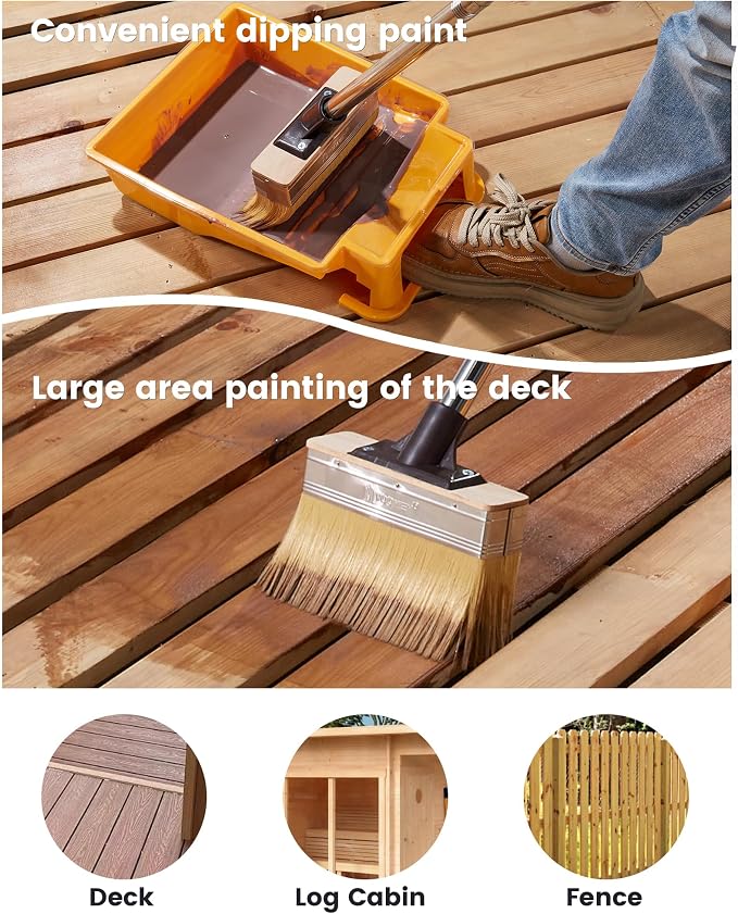 Voomey 7.5-Inch Heavy-Duty Deck Brush Kit, 51 Inch Adjustable Extension Rod, Paint Tray 9 Inch with Liner, Wood Stain Brush, Designed for Quick Painting of Decks, Wood, and Floors
