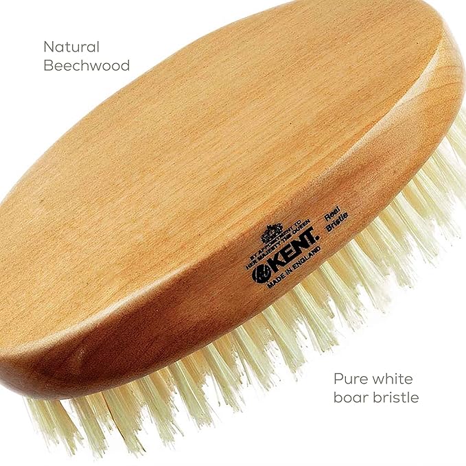 Kent BB Military Wave Hair Brush - 100% Natural Boar Bristle, Scalp Brush for Men's Grooming, Thinning Hair, Mustache and Beard Brush for Men Made in England"