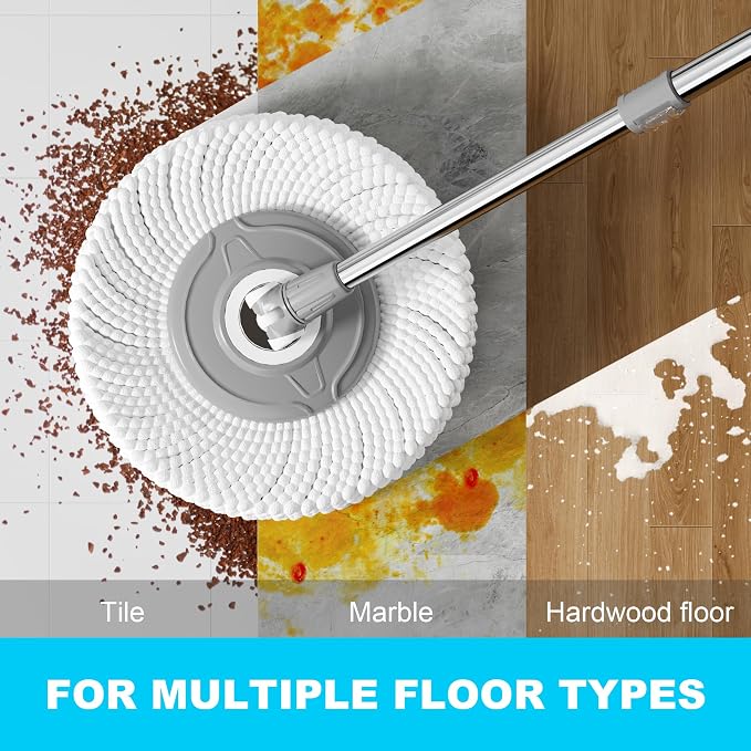 JOYMOOP Spin Mop and Bucket Set, 360° Mop Head & Telescopic Handle, 3 Reusable Microfiber Pads, Wet and Dry Use, Hands-Free Cleaning for Hardwood, Tile, Laminate Floors & Walls