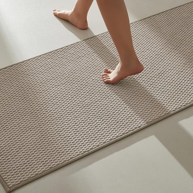 TYUU Bathroom Runner Rugs, Long Bath Mat Runner Washable Thin Quick Dry Low Pile Bathroom Runner Rugs Non Slip, Beige 24"x70"